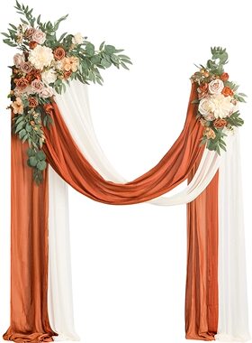 跨境2花2纱4件套婚礼拱形门仿真玫瑰花牡丹白色结婚装饰场景布置