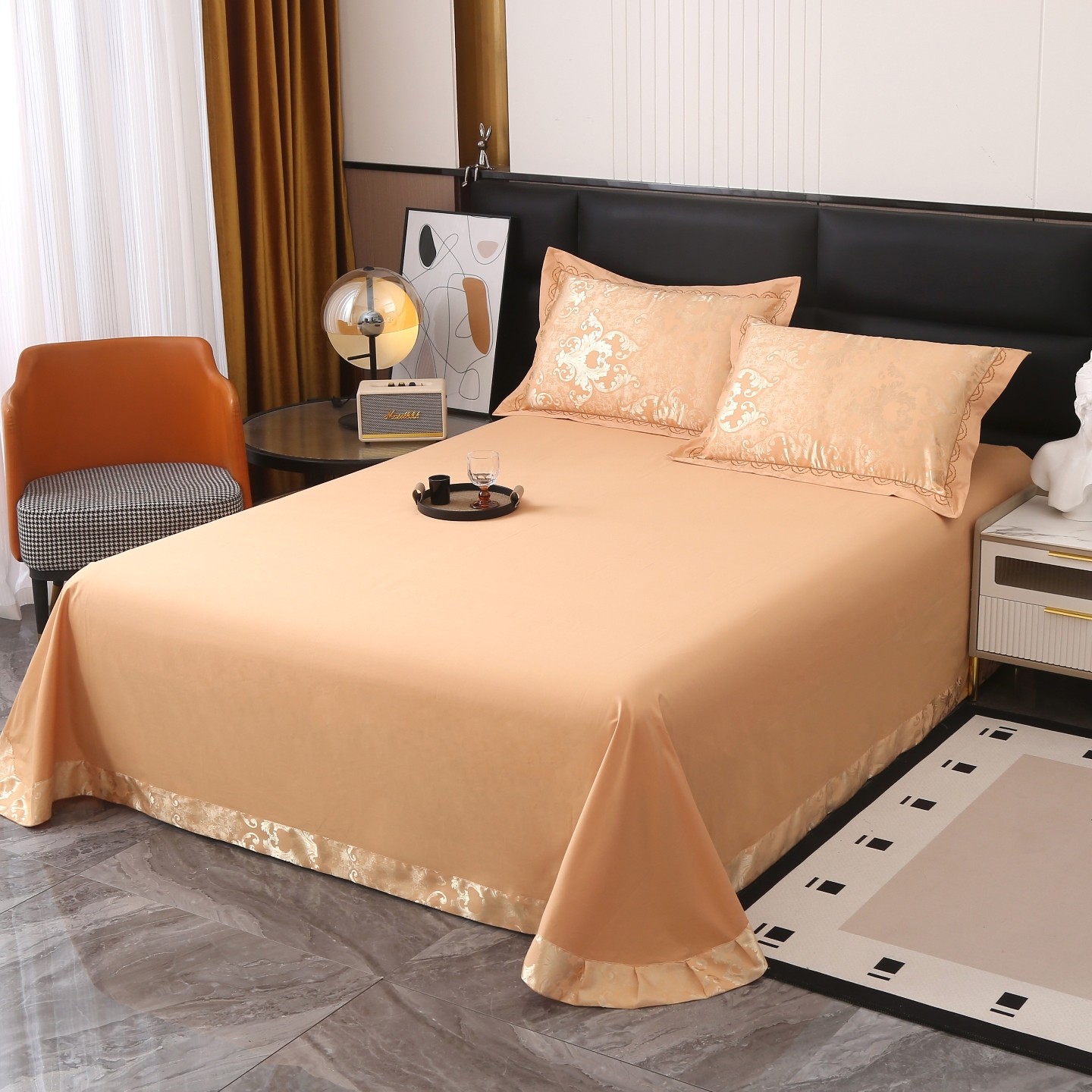 纯棉床单100全棉单件加大双人圆角纯色欧式通用贡缎提花婚庆炕单