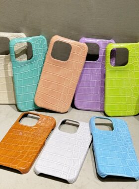 ins小众简约高级纯色鳄鱼纹适用iPhone16ProMax手机壳苹果13/14皮质15promax防摔11/12半包硬壳16新款15个性X