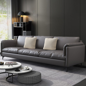 头层牛皮真皮意式硅胶皮沙发极简现代客厅小户型北欧直排三人乳胶