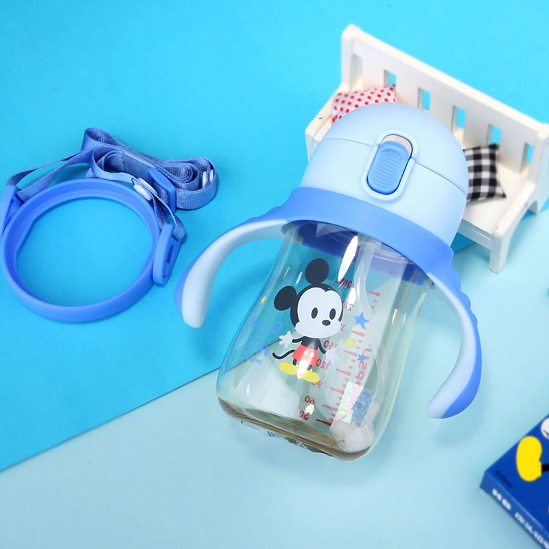 迪士尼宝宝PPSU水杯带手柄吸管杯抗摔防漏学饮杯感温幼儿童水壶