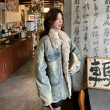 新款大货设计感牛仔羊羔毛派克棉服外套C189-8055-P205-K318，女装皮草，2C189
