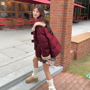 档口 酒红色安格拉红娃娃领棉服 2C189-8016-P185-K288图片