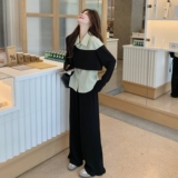 现货数据好韩系假两件拼接衬衫阔腿裤套装C189-8302-P175-K258，女装套装/套裙，2C189