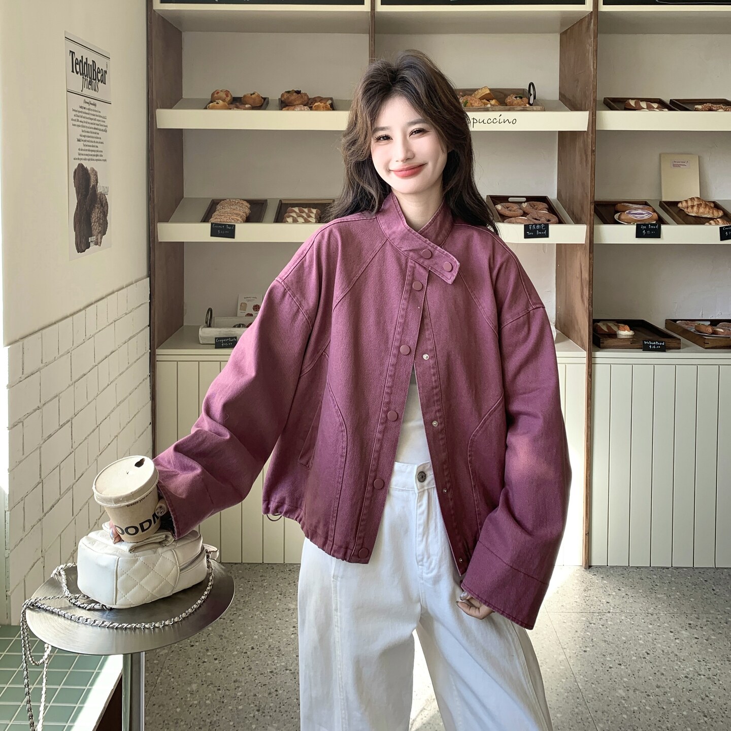 新款出货中树莓韩系粉牛仔短外套2C189-2609-155-K248,女装短外套,2C189