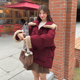 档口酒红色安格拉红娃娃领棉服2C189-8016-P185-K288，女装棉衣/棉服，2C189