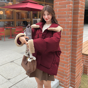 档口 酒红色安格拉红娃娃领棉服 2C189-8016-P185-K288图片