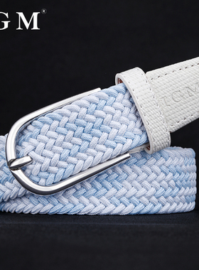 2025年爆款皮带女ins风免打孔帆布编织弹性设计感百搭装饰裤腰带