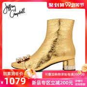 Jeffrey Campbell2019秋冬新品欧美女鞋金色方头水钻拉链低跟短靴