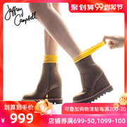 Jeffrey Campbell2019秋冬新品棕色简约坡跟圆头拉链欧美短靴女鞋