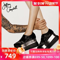 Jeffrey Campbell màu đen velcro tăng chất liệu satin dày có đáy dày muffin nữ mùa xuân mới - Giày cắt thấp giày sandal nữ cao gót