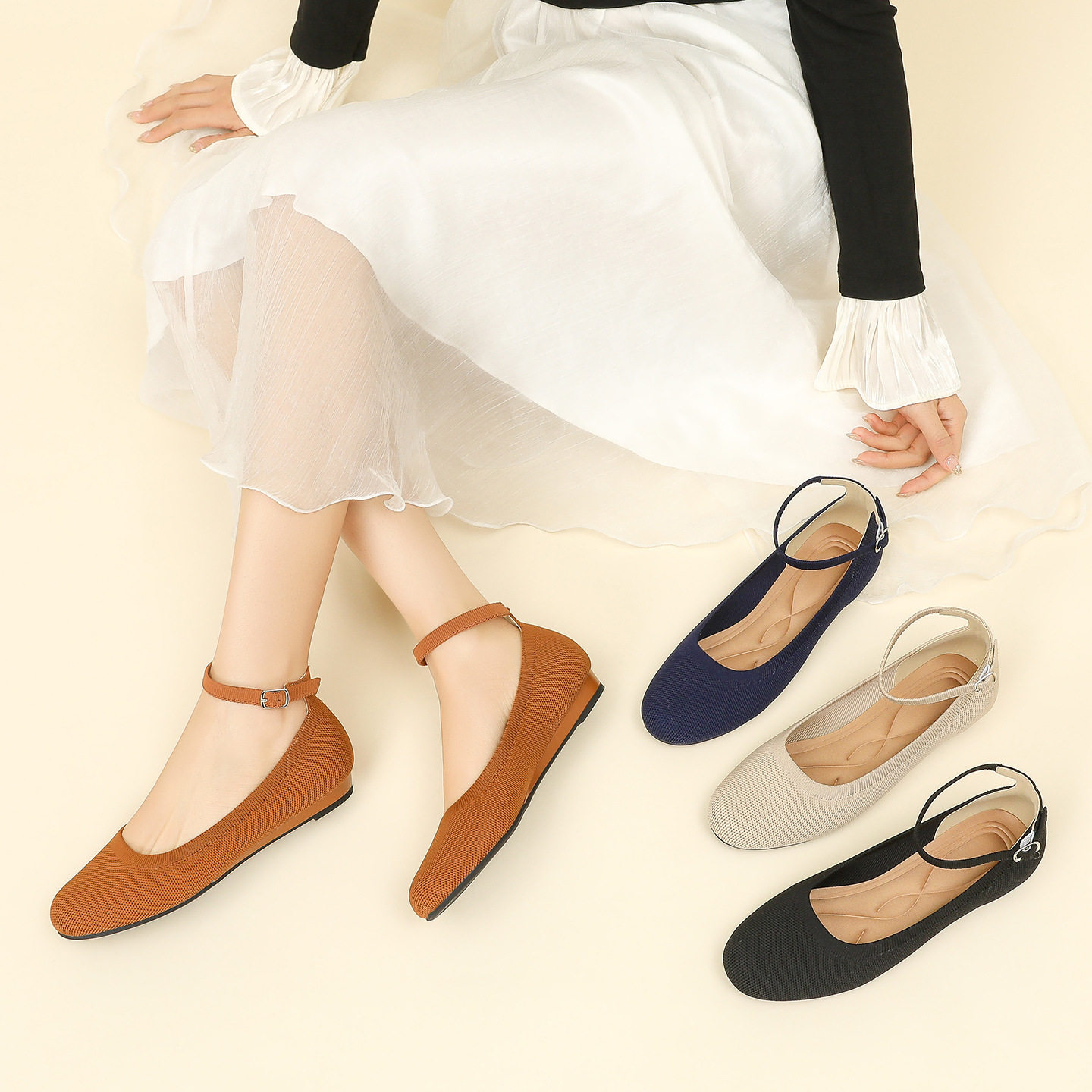 春季外贸大码欧美平跟飞织圆头套脚浅口时尚外穿休闲百搭单鞋,女鞋,浅口单鞋,淘宝优惠券,粉丝福利购,淘宝优惠卷