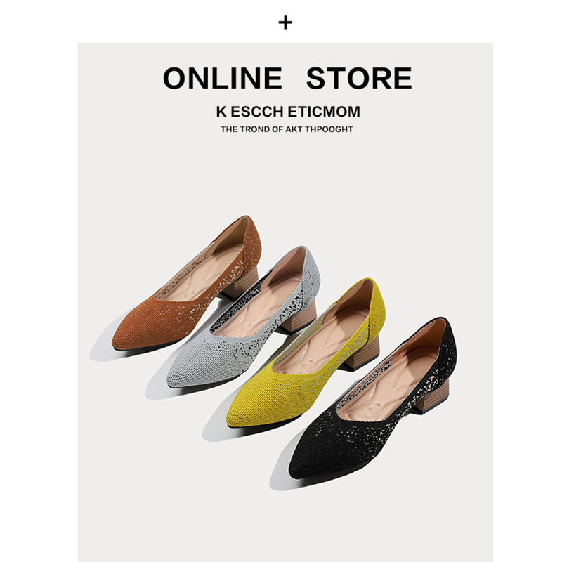 日系王妃鞋2022新款尖头浅口单鞋粗跟渐变色针织飞织鞋高跟鞋中跟,女鞋,浅口单鞋,淘宝优惠券,粉丝福利购,淘宝优惠卷