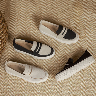 日系王妃鞋渔夫鞋2025深口单鞋针织编织鞋飞织平底一脚蹬乐福鞋女