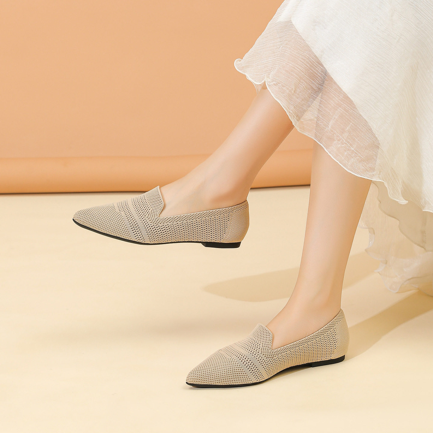 外贸飞织王妃鞋豆豆鞋针织编织平底尖头大码女鞋软底透气休闲单鞋,女鞋,浅口单鞋,淘宝优惠券,粉丝福利购,淘宝优惠卷