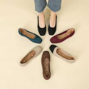 外贸跨境飞织王妃鞋针织编织鞋浅口平底方头一脚蹬工作大码单鞋女