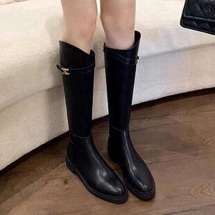 秋冬季平底大码女靴子长筒41粗腿大长靴不过膝大筒围高筒42骑士43