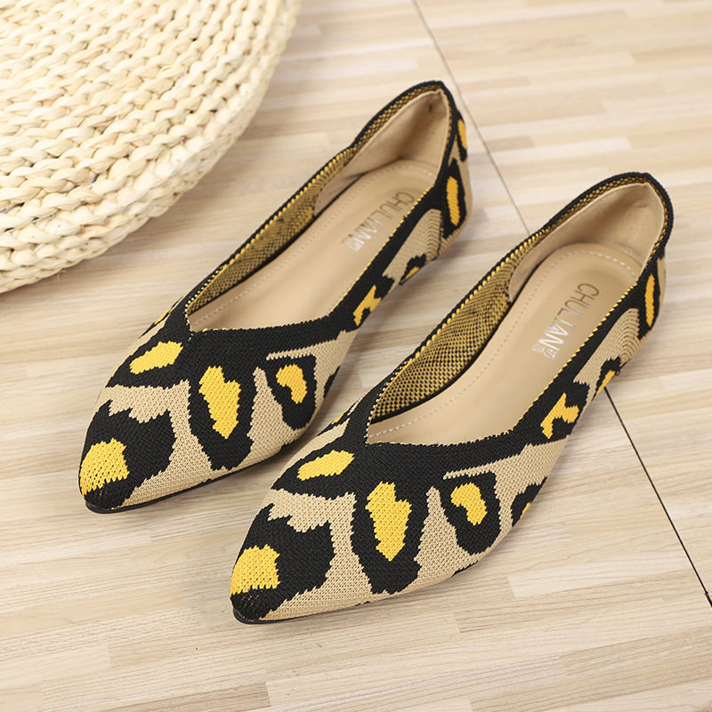 王妃鞋尖头飞织鞋跨境外贸平底透气编织船鞋豹纹浅口条纹色单鞋女,女鞋,浅口单鞋,淘宝优惠券,粉丝福利购,淘宝优惠卷