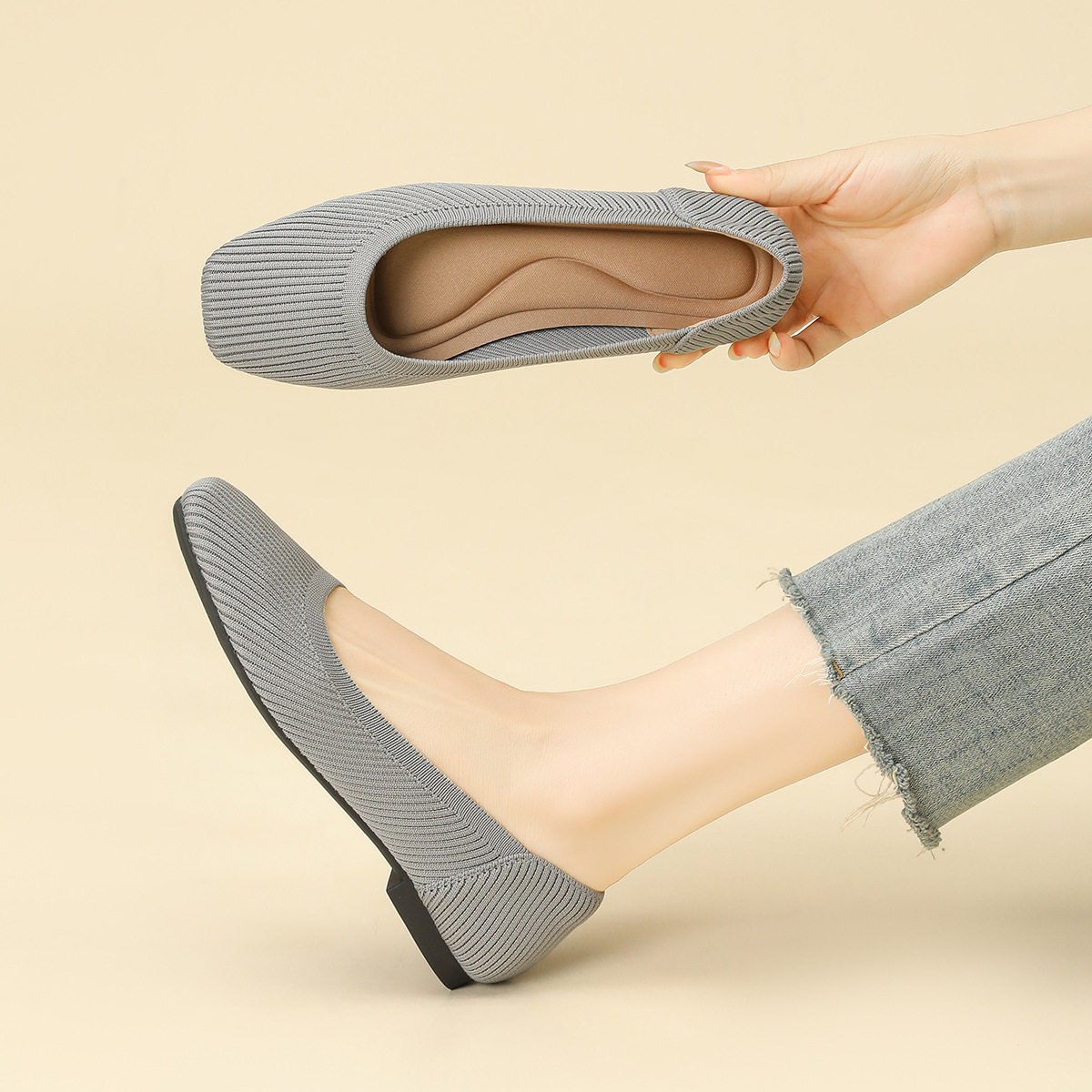 王妃鞋单鞋女针织编织鞋外贸跨境奶奶鞋飞织蛋卷鞋平底大码豆豆鞋,女鞋,浅口单鞋,淘宝优惠券,粉丝福利购,淘宝优惠卷