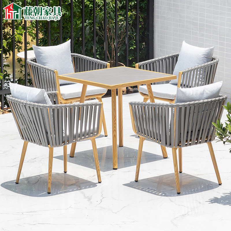 藤朝户外休闲茶台茶桌组合五件套花园别墅院子轻奢风格桌椅藤椅