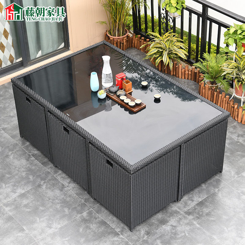 藤朝庭院子收纳户外桌椅藤编组合露天阳台花园室外休闲 省空间桌
