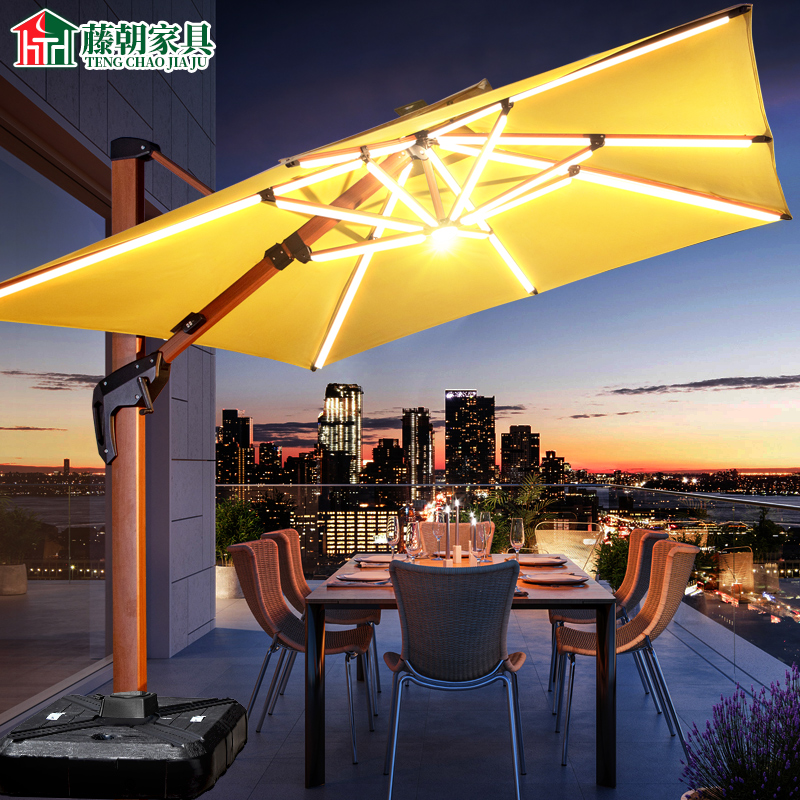 藤朝户外双杆遮阳伞太阳能液压伞