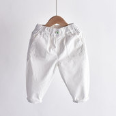 子春秋小童女童白色休闲裤 潮2025新款 儿童薄款 春装 宝宝长裤 男童裤