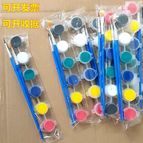6色 8色12色金色连体颜料画笔刷幼儿水彩环保防水丙烯颜料套装3ML