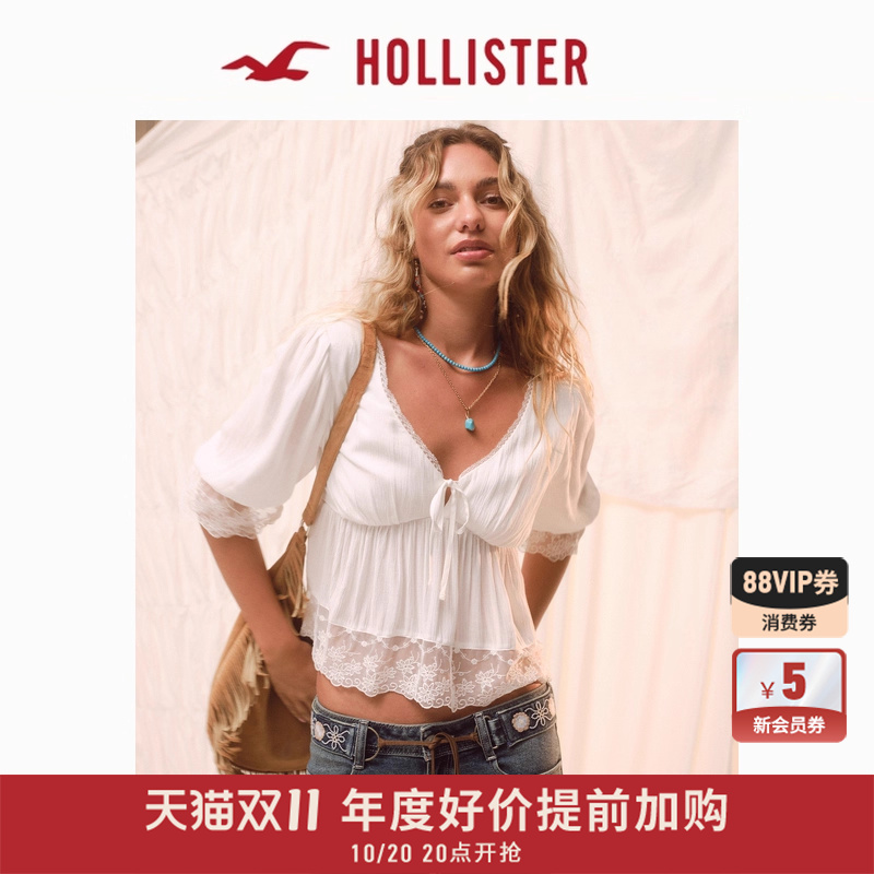 Hollister蕾丝装饰系带V领衬衫