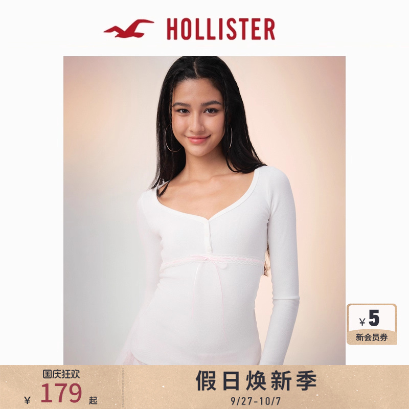 Hollister修身亨利领长袖T恤
