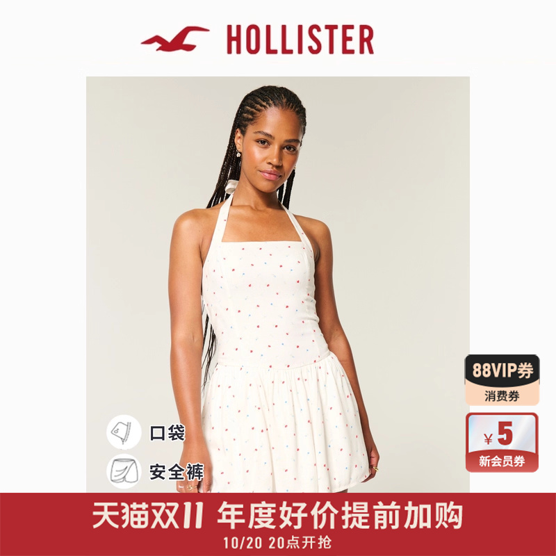 Hollister露背挂脖系带连衣裙