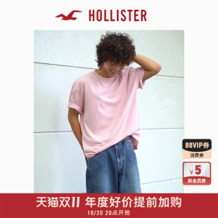 款 324 美式 女装 5365 情侣重磅棉质粉色T恤男装 Hollister25秋季