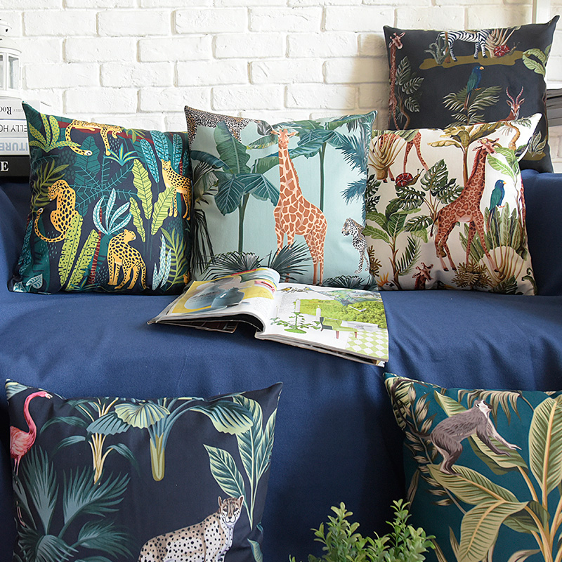 美式热带植物花鸟午睡沙发靠垫套