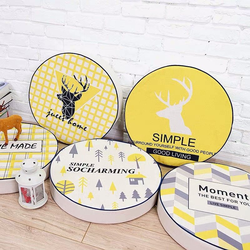 木有年轮 ins北欧创意棉麻布艺蒲团垫网红款圆垫麋鹿坐垫椅垫子