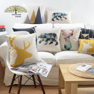 木有年轮 北欧风情鹿和大象简约抱枕厚实棉麻沙发几何靠垫靠枕