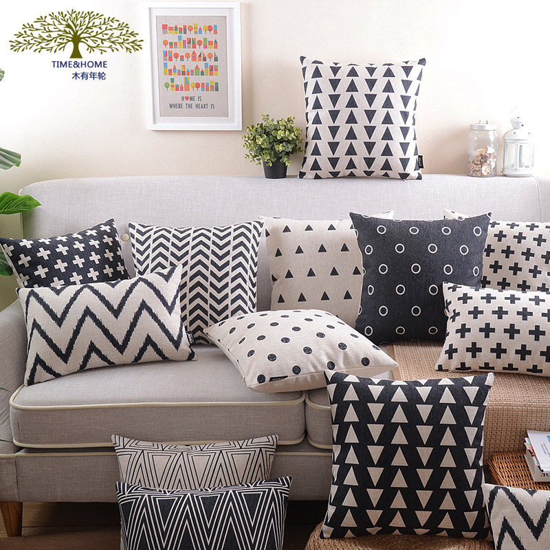 Wood rings black and white Simplicity sofa Pillows Pillow Cotton and hemp Office Pillow Bedside Cushion New products Promotionin the Home Fabric , Pillow/Pillow  category - from Buy2taobao.com to provide professional Taobao agent buy service