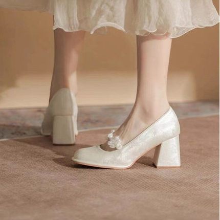 法式新中式鞋子高跟鞋女新款秋冬配旗袍婚鞋新娘鞋晚晚单鞋玛丽珍