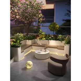 庭院不锈钢花箱坐凳组合户外座椅花坛铁艺种植箱成品花池花槽定制