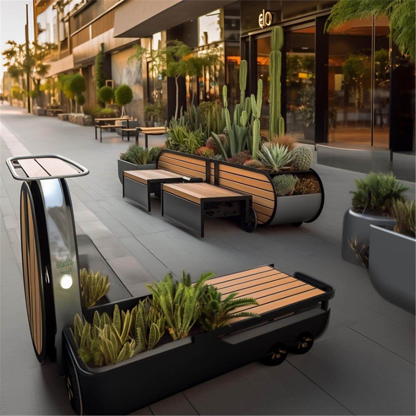 商业街防腐木花箱卡座休息凳组合售楼部咖啡厅奶茶店绿植种植箱