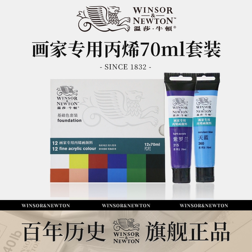 温莎牛顿 画家专用丙烯颜料70ml套装 绘画防水防晒墙绘涂鸦纺织流体画新手学生初学者管状管装