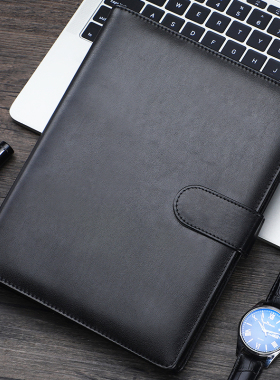 a516k活页笔记本本子商务办公工作简约b5可拆卸硬壳不硌手卡扣A4记事本会议记录本6孔环扣黑色皮质活页本定制