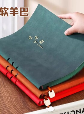 软面羊巴皮大号A5B5A4侧边大红色隐形笔插商务办公司横线记事本金属书签同色彩边笔记本子套盒礼盒定制印logo