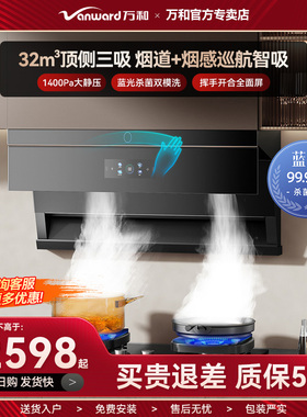 万和小蓝光32m³抽油烟机顶侧三吸巡航联动一级能效蓝光杀菌WL890