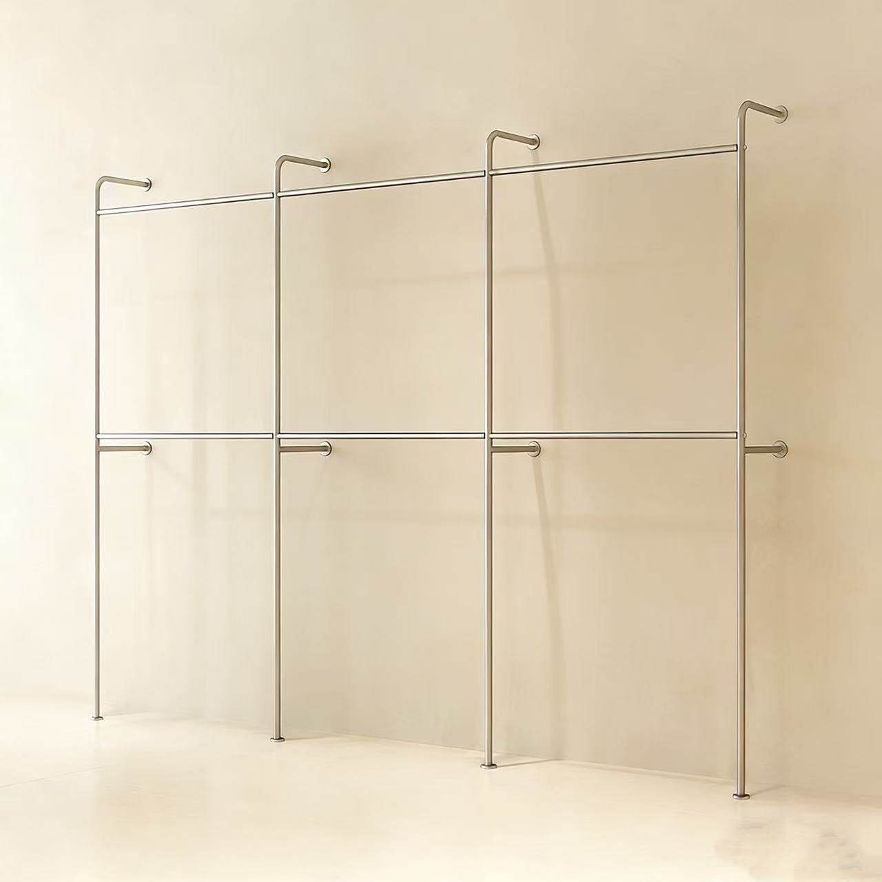 服装店双层展示架不锈钢加厚衣帽间挂衣架婚纱店壁挂式陈列架