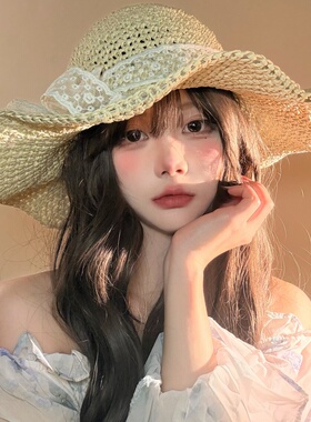 2026新款蕾丝蝴蝶结大帽檐草帽