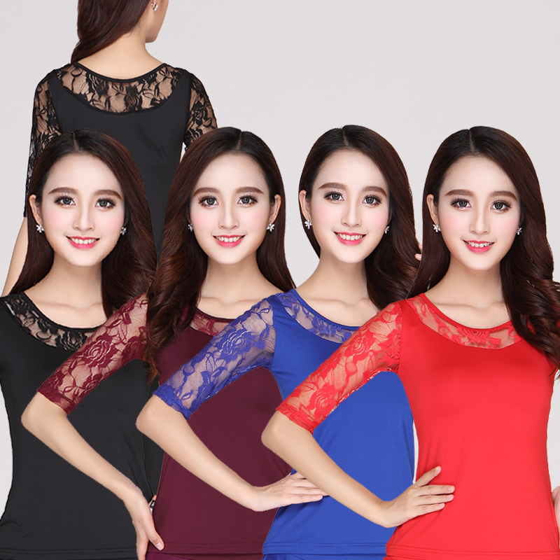 广场舞服装新款上衣女成人拉丁舞练功服蕾丝舞蹈上衣交谊舞服夏