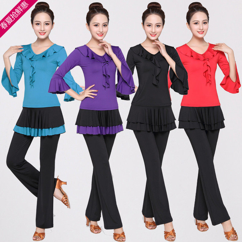 春夏季新款舞服蹈套装女成人拉丁舞练功服跳舞广场舞蹈演出服大码