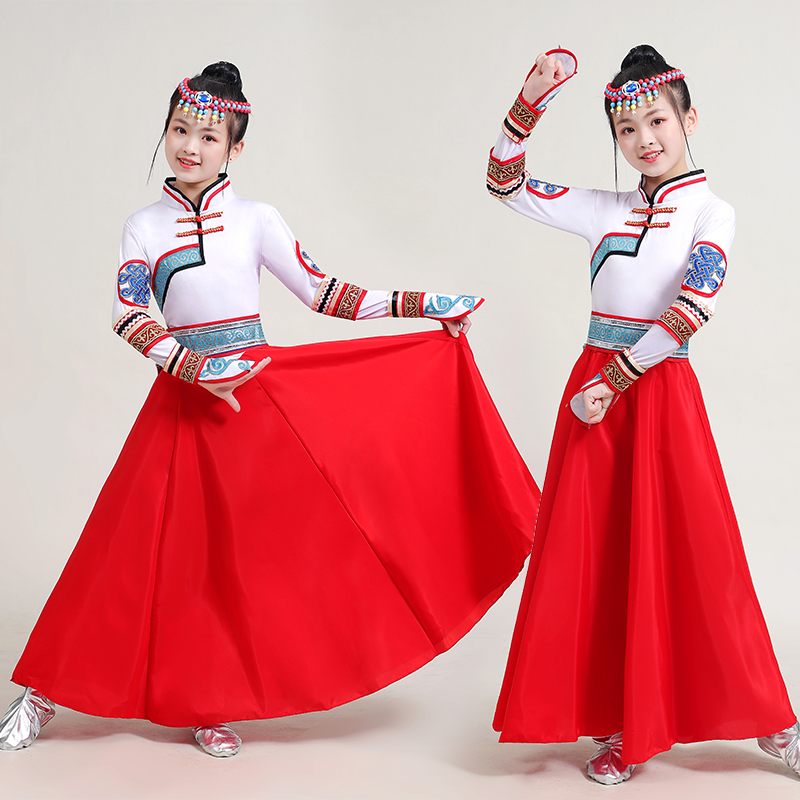新款蒙古舞表演服筷子舞民族风长裙六一儿童节演出服女孩舞蹈服饰