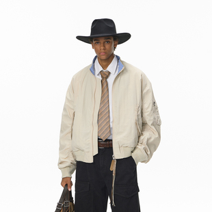 街头潮牌短款飞行夹克男美式宽松立领格纹撞色棒球服开衫外套情侣