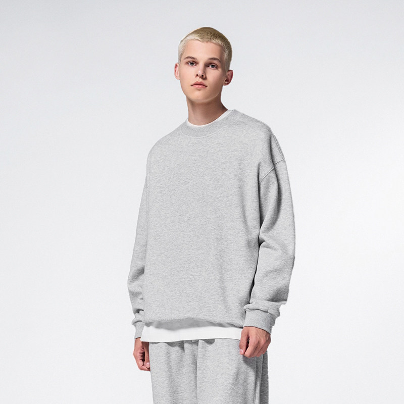 325G保暖加绒圆领纯色卫衣男女秋冬情侣休闲百搭高街宽松上衣潮牌